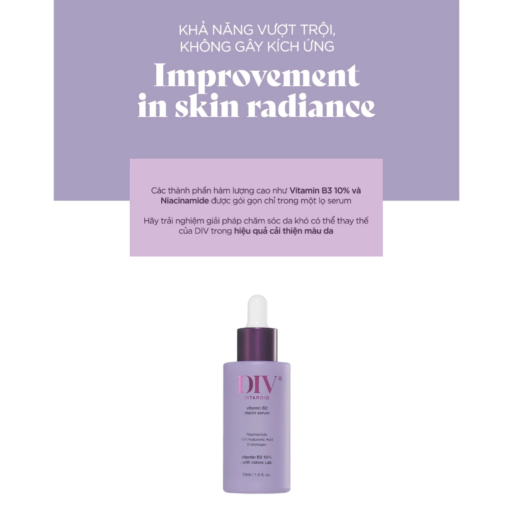 Serum Vitamin B3 Dưỡng Sáng Hỗ Trợ Làm Đều Màu Da Với 10% Niacinamide DIV 3 serum-vitamin-b3-duong-sang-ho-tro-lam-deu-mau-da-div